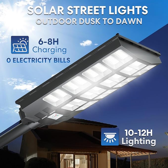 8000W Solar Street Lights Outdoor Waterproof, Dusk to Dawn Solar Lights Outdoor with Motion Sensor and Remote Control for Yard, Parking Lot, Garage, Street