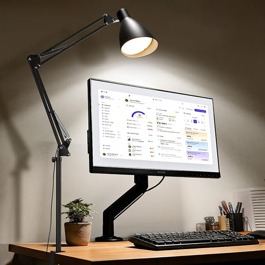 Led Desk Lamp for Home Office - Adjustable Gooseneck Table Stand with Clamp 5 Color Modes and 10 Brightness for Architect Puzzle Light Reading Craft Computer Work Study Sewing(Extra Tall Black)