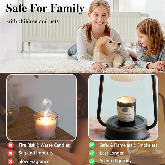 Candle Warmer Lamp with Timer Dimmable, Birthday Christmas Gift for Mom Sister Girlfriend, Vintage Decor Lamp for Housewarming Gift, Electric Wax Melt Warmer for Jar Candle with 2 Bulbs, Black