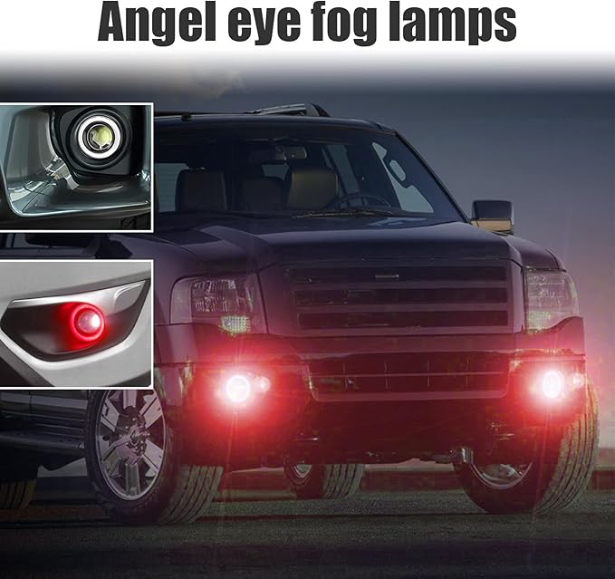 2 PCS Car Angel Eye Fog Light, 2.5'' Round COB LED Super Bright High Power Fog Angel Eye Projector with Halo Rings, Universal Vehicle DRL Daytime Driving Light Fog Lamp Bulbs (Red)