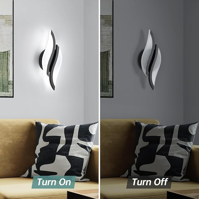 CANEOE Modern LED Wall Sconce 6000K Cold White Black Indoor Wall Light Fixtures Acrylic Wall Sconce Lighting for Living Room Bedroom Bedside Bathroom Hallway Stairway Wall Lamp