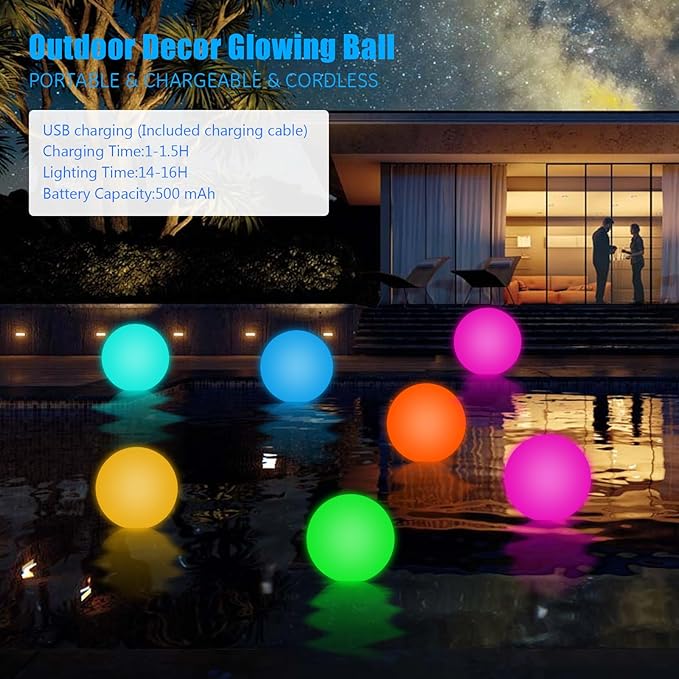 Floating Pool Lights - Orb Light That Float, Upgraded IP68 Waterproof Rechargeable Color Changing Led Glow Globe Pool, 16 RGB Colors Hot Tub Lights Perfect for Indoor/Outdoor (5 Inch-1Pc)