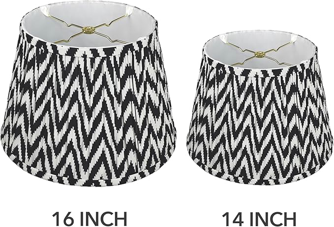 RDI Pleated Pattern Fabric Lampshade, Flora Collection, Large Lamp Shade, 10.5 x 16 x 11 inch (Top x Bottom x Height), Black White Chevron