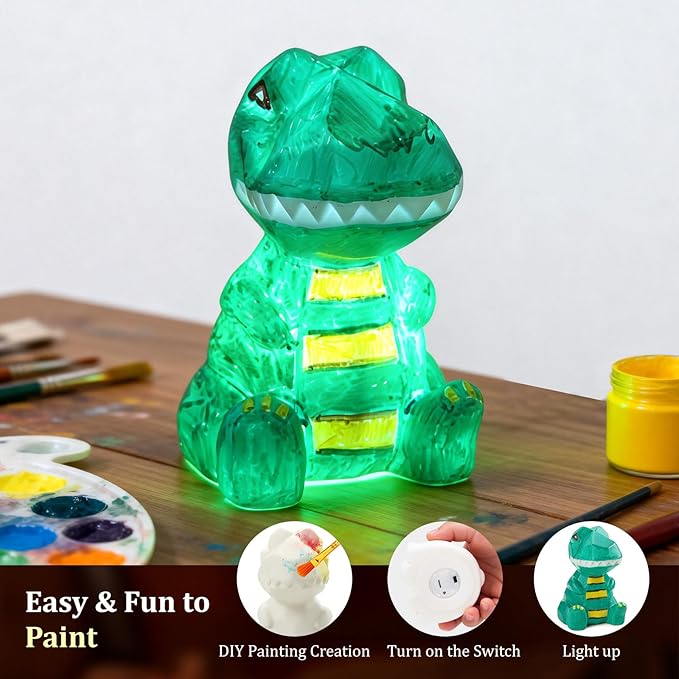 Paint Your Own Dinosaur Lamp Kit - Art & Crafts Supplies Painting Kits for Kids 6-12, DIY Night Light Dinosaur Toys, Birthday Gifts Christmas Crafts for Girls Boys Ages 4 5 6 7 8 9 10 11 12+