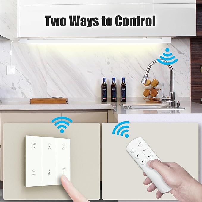 Under Cabinet Lights with Plug. 3000K-6500K Dimming and Color. with Wireless Control Panel and Remote Control.18W 1800LM for Garage, Kitchen, Bathroom, Closet, Office (24 inch)