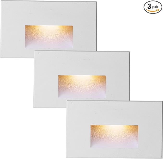 Step Lights Outdoor Indoor Stair Lights LED, 4W 3000K Warm White 12V Low Voltage, 350LM IP66 Waterproof, White Lights for Stairs Horizontal, 3-Pack