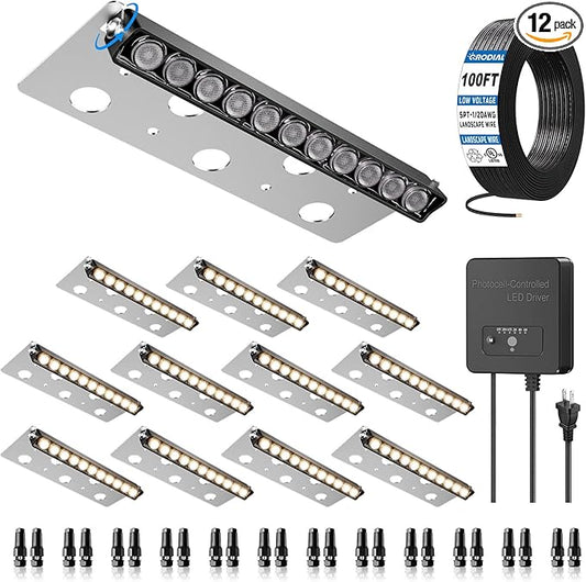 8 Inch Retaining Wall Lights, 5W LED Hardscape Lighting with Sensor Transformer, 12-24V AC/DC 2700K Low Voltage LED Landscape Lighting Kit, IP68 Waterproof Outdoor Step Lights (12 Pack)