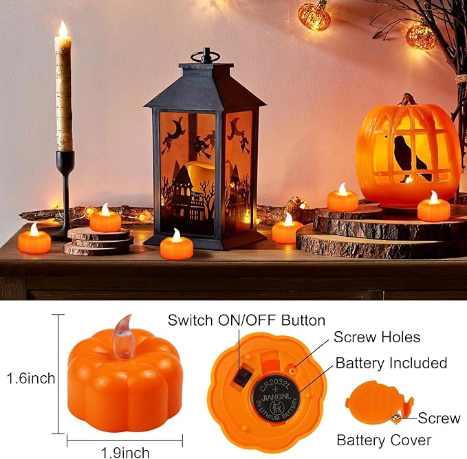 CESOF Pumpkin Tea Lights Fall Decorations, 12 Pack LED Orange Pumpkin Lights Flameless Candles Battery Operated, Halloween Thanksgiving Flickering Tealight Candle for Home Table Indoor Party Decor