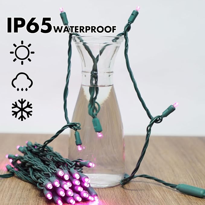LAMPHOME Pink Christmas String Lights, 50 LED 25 Feet Mini Valentine's Light,Waterproof Pink Lights for Indoor Valentine's Day Garland Wedding Party Festival Xmas Tree Decoration,Commercial Grade
