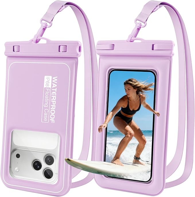Floating Waterproof Phone Pouch 2 Pack, IP68 Waterproof Phone Case, Up to 8.3" Dry Bag for iPhone 17 16 15 14 Pro Max Samsung S25 Ultra S24 S23, Kayak/Beach/Cruise Travel Essentials, Purple