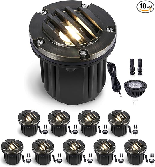 Gardenreet Low Voltage Outdoor Well Light - Brass LED All Weather 12V In Ground Lighting, Wired Low Voltage Fixture, Antique Bronze for Lawn Pathway Backyard with 4000K Neutral White MR16 Bulb