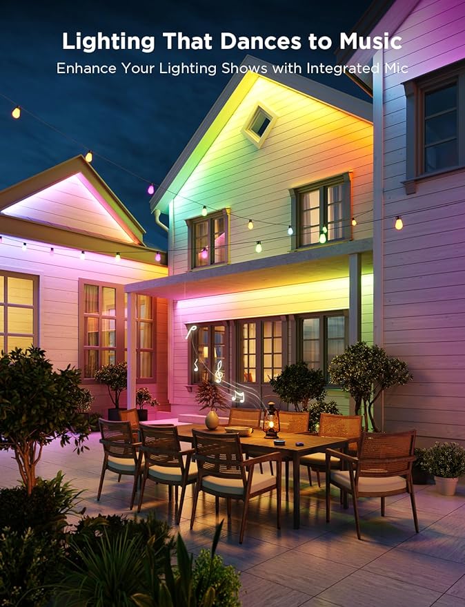 Govee Outdoor LED Strip Lights, 32.8ft Smart Outdoor Lights Work with Alexa and Google Assistant, App Control, IP65 Waterproof, RGBIC LED Lights for Patio, Eave, Holiday Decorations