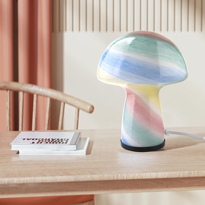 Mushroom lamp,Dimmable Glass Table Lamp,Vintage Style Table Lamp,Rainbow Bedside Desk lamp,Cute Table Lamps.（LED Bulbs Included）