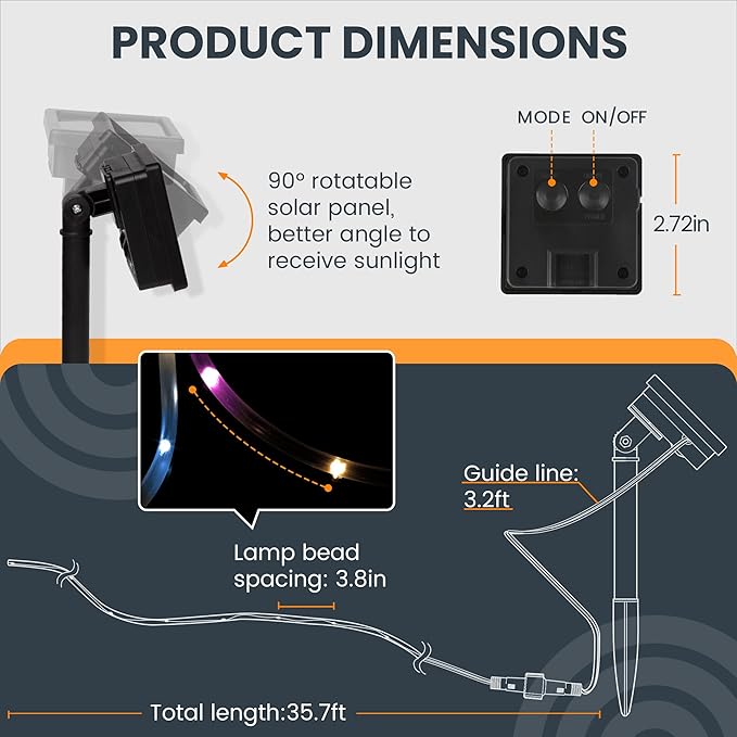 GIGALUMI 200 LEDs Solar Pool Lights for Above Ground Pools, IP65 Waterproof Outdoor Pool Decoration Accessories, 2 Pack Total 71.4 FT 8 Modes(Multicolor)