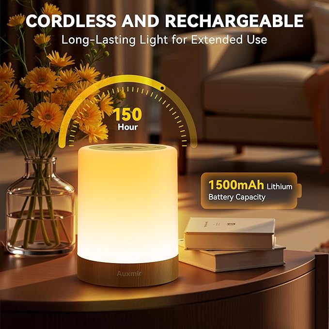 Auxmir Night Light for Kids Baby, Dimmable Touch Lamp for Nursery, 11 RGB Colors 5 Brightness, Portable Rechargeable Bedside Table Lamp for Nightstand, Kids Night Light for Bedroom Living Room, 2 Pack