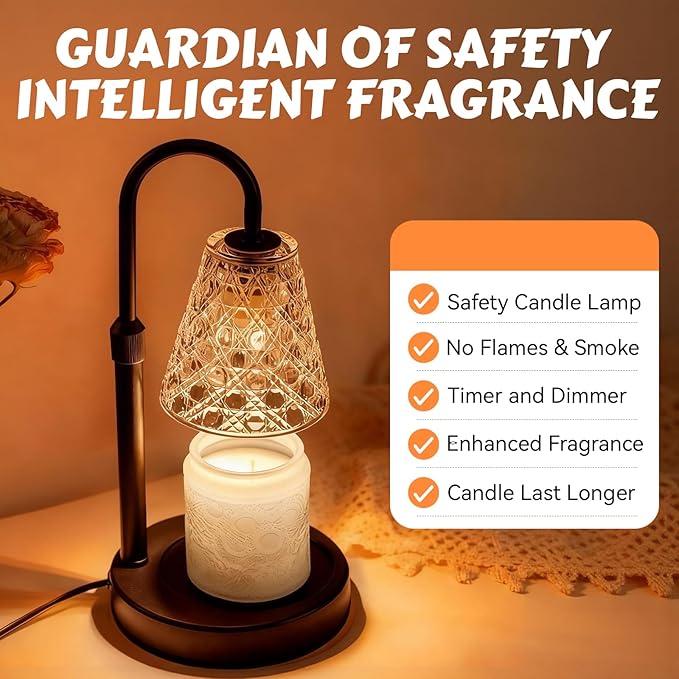 Candle Warmer Lamp with Timer Dimmable, Height Adjustable Wax Melt Warmer for Jar Candles - Includes 2 Bulbs, Birthday Gifts for Women Mom, Housewarming Gifts New Home Decor (Black)