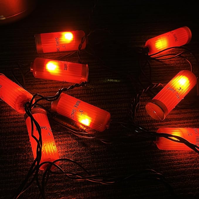 8.5Ft Red Shotgun Shell Christmas String Lights with 10 LED Bullet Shell Lights, Connectable Outdoor Military Style Bullet Light String for Christmas Garden Patio Party Tent Bar Decorations, Green