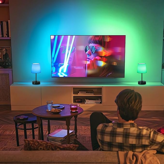 Ascher Small Bedside Table lamp, RGB Color Changing Lamps, 3 Color Temperatures, Dimmable Nightstand Lamp with USB C+A Ports, Touch Desk Lamp for Bedroom Living Room, H11.4in(Cream Shade)