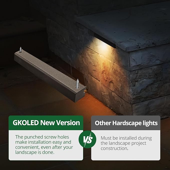 GKOLED 20 Pack 6.8 Inches LED Hardscape Lights, Low Voltage Retaining Wall Light Waterproof, 12V AC/DC Landscape Lighting, 1.5W 2700K, Classic Step Lights Outdoor, Die-cast Aluminum Housing