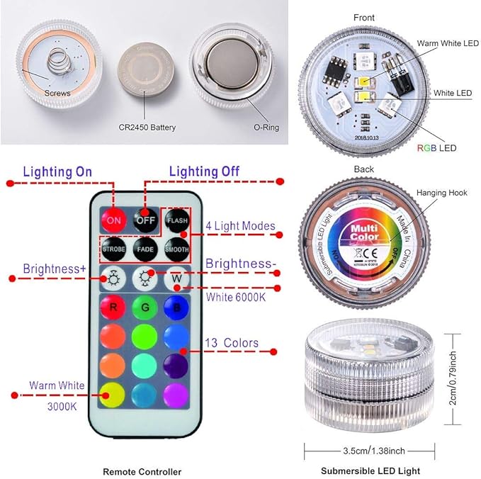 Mini Submersible LED Lights, Waterproof Small LED Tea Lights Candle with Remote Battery Operated,RGB Color Changing for Vase Home Party Wedding Table Centerpieces,10 Pack