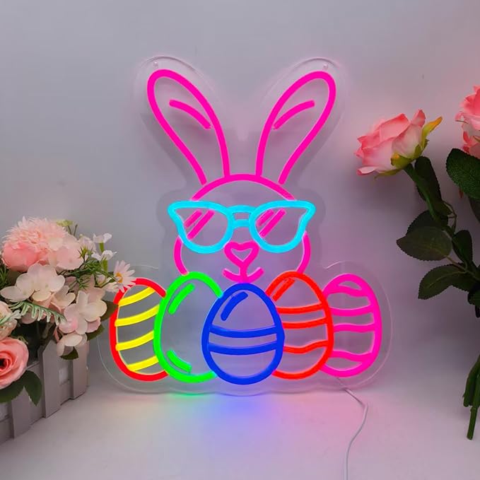 Easter Bunny Neon Signs for Wall Decor, LED Rabbit Egg Neon Light Signs, Gifts for Church, Kids Room Wall Decor Easter Decorations