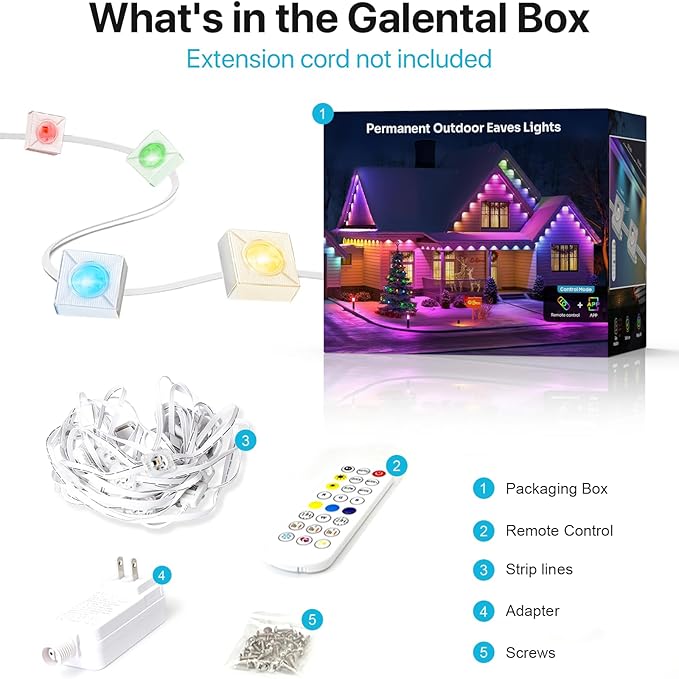 100FT RGB+IC LED Permanent Outdoor Lights,Eave Lights with Smart APP & Remote Control, 72 Scene Modes, Waterproof IP65 for Holiday Christmas Decorations(Extension Cord Not Included)