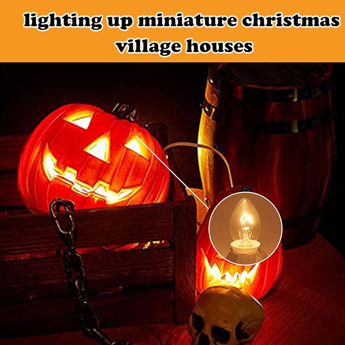 Christmas Village Lights with 5 LED Warm-White Bulb and Female Plug, 8.8ft with Spare Fuse, Decoration for Halloween Pumpkins and Christmas Village Houses