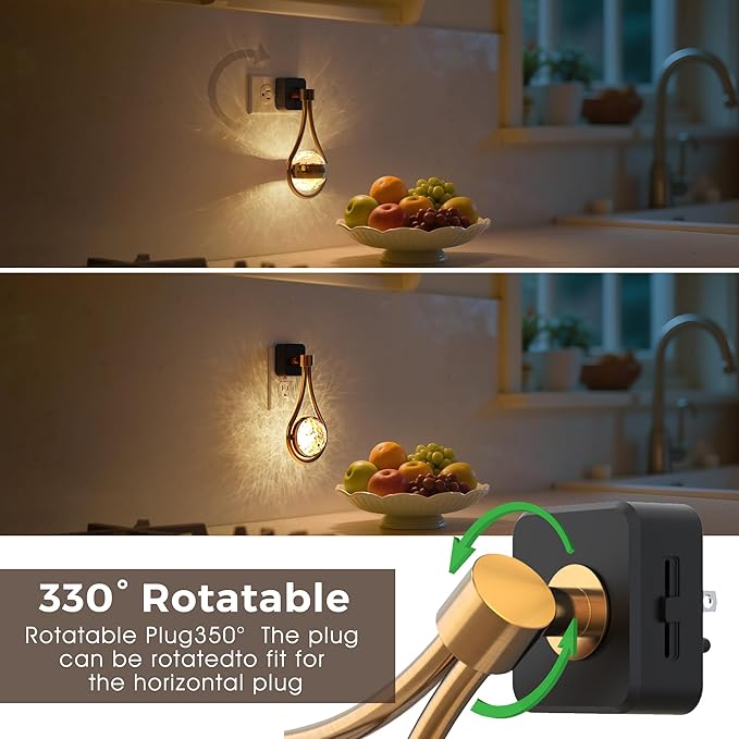 L LOHAS LED Night Lights Plug Into Wall: 2 Pack Star Projector Nightlight, Dusk to Dawn Sensor, 3000K Soft White, 330°Rotating Globe Night Light for Bedroom, Hallway, Home Decor, Gaming Room