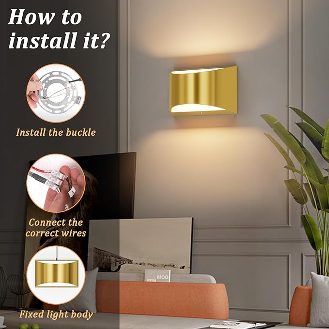 Aipsun 2 Pack Brushed Gold Wall Sconce Indoor Wall Lights Hardwired Up and Down Wall Mount Light for Living Room Bedroom Hallway Corridor Conservatory Warm White 3000K(with G9 Bulbs)