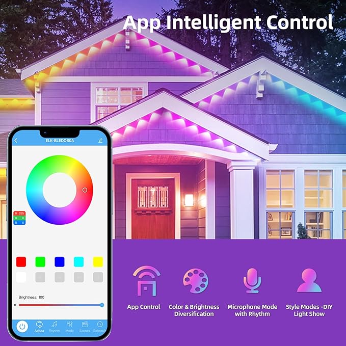50FT Permanent Outdoor RGB Lights with IP67 Waterproof, Smart Outdoor String Lights Remote Control, Eaves Lights with App, Daily and Accent Lighting for Halloween,Christmas Holiday Decor