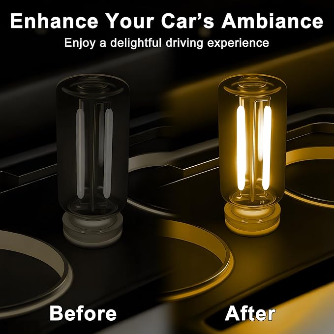 Car USB Night Light Touch Dimmable - 1-Pack Retro LED Filament Lamp for Truck Interior, Bedroom & Camping | Glass Bottle Ambiance Lighting (Yellow)