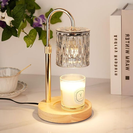 Candle Warmer Lamp with Timer and Dimmer, Height and Brightness Adjustable,Glass Electric Wax Warmer with 2 Bulbs for Women Mom Gifts, Home Decor for Scented Jar Candles (Grey)