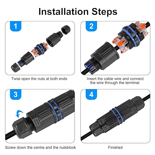 6pcs IP68 Waterproof Junction Box, Outdoor Electrical Cable Connector for 3.5-10mm Wire Range(AC 250V, 16A), Quick Screwless Installation (2003-3Pin)