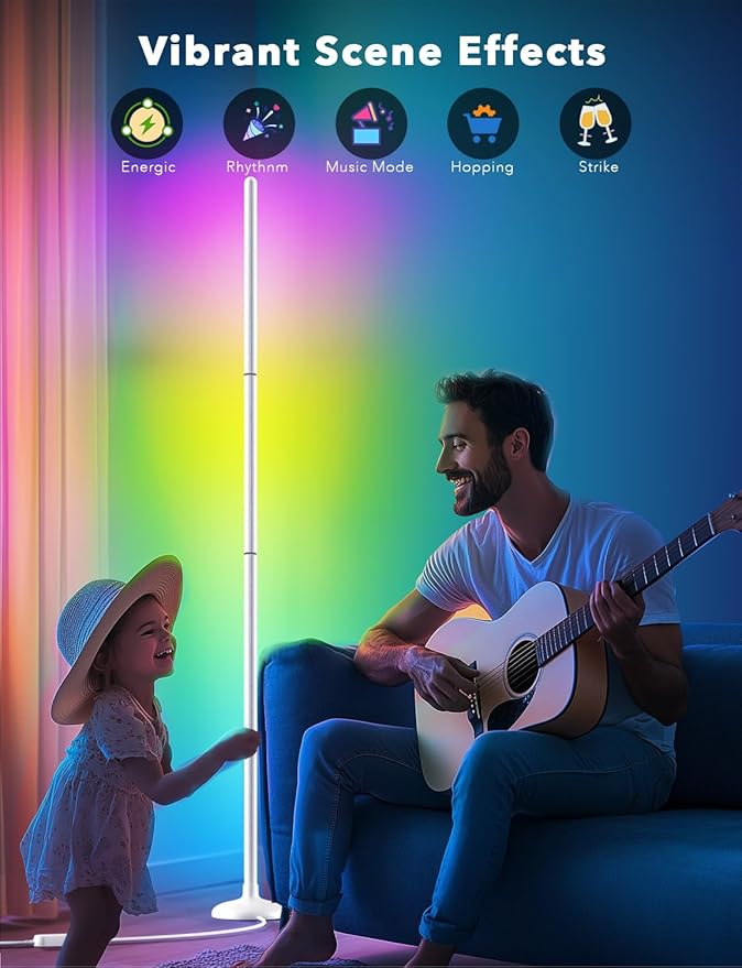 DAYBETTER Smart Floor Lamp, RGB+IC Corner Lamp with APP and Remote, 130LM Atmosphere Lighting Floor Lamps for Bedroom, 16 Million Colors, Music Sync, LED Floor Lamp for Living Room