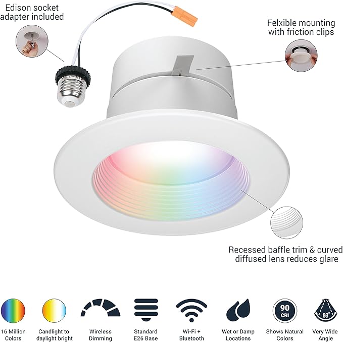 HALO 4" Smart Wi-Fi® Recessed LED Light Powered by WiZ Pro, Dimmable Full Color w/SpaceSense® Motion, Smart Home Ready - RL4069WZRGBWWHR