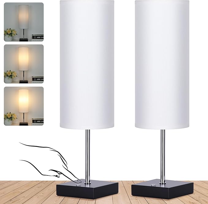 18Inch Cordless Lamp Table Lamps set of 2, 5000mAh Rechargeable Beside Table Lamp for Living Room, 2700K Battery Operated Small Bedroom Desk Lamp for Night Stand White Shade for Home（Bulb Included）