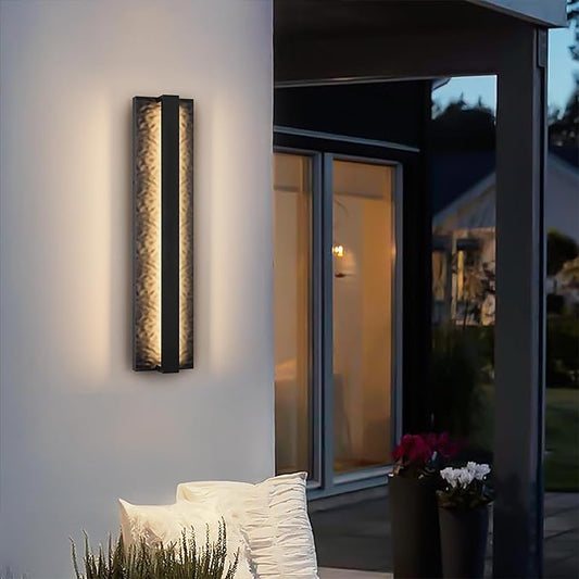 LamQee 18.5" Long Outdoor Modern LED Wall Light 3000K 1200LM, Hammered Wrought Iron and Aluminum, Linear Exterior Lighting Fixtures Wall Mount Waterproof Outside Sconce for House Porch Patio Garage