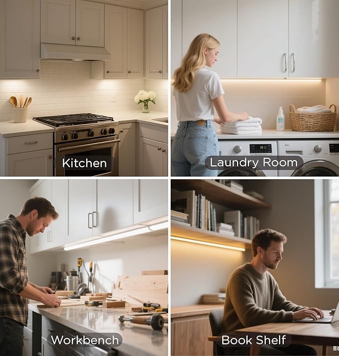 Hand Wave Under Cabinet LED Lighting Plug in, 10 Inch 2 Pcs Dimmable Linkable Ultra Thin Aluminum Alloy Housing, 4000K Natural White Motion Sensor Counter Lights for Kitchen, Shelf, Cupboard