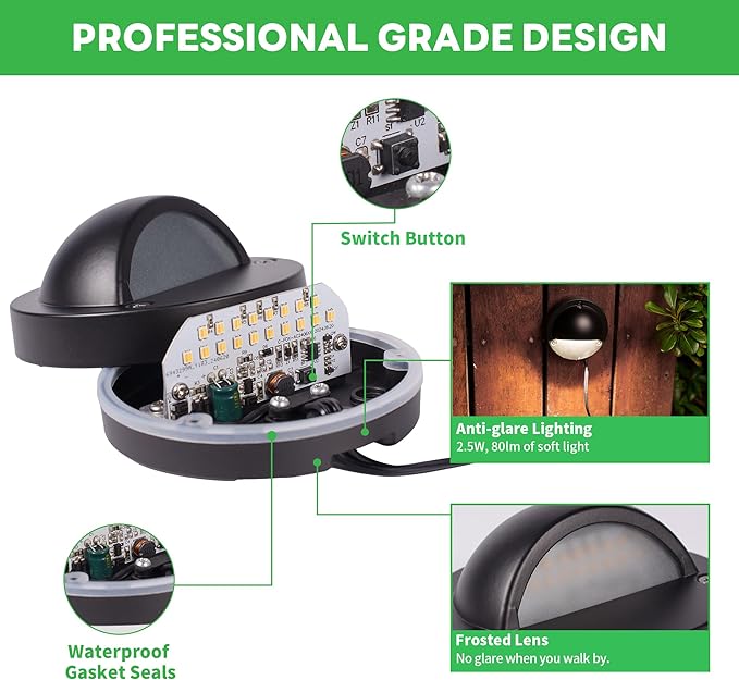 LED Landscape Step Lights - 2700K/3000K/3500K/4000K/5000K Selectable, Low Voltage Deck Lights, Outdoor IP65 Waterproof Black Aluminum Lighting for Yard Stair Railing 10 Pack
