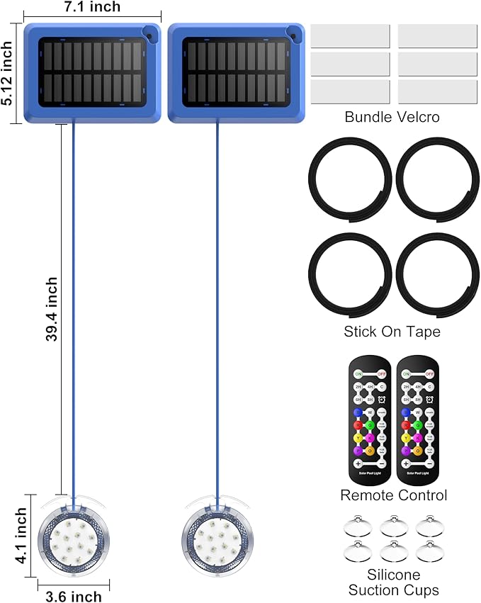 Solar Pool Lights,Underwater IP68 Pool Lights with 8-Color Changing and 9 Modes,Solar Powered LED Swimming Light with Remote Control for Above Ground Pools/Inground Pools-2 Pack-Blue