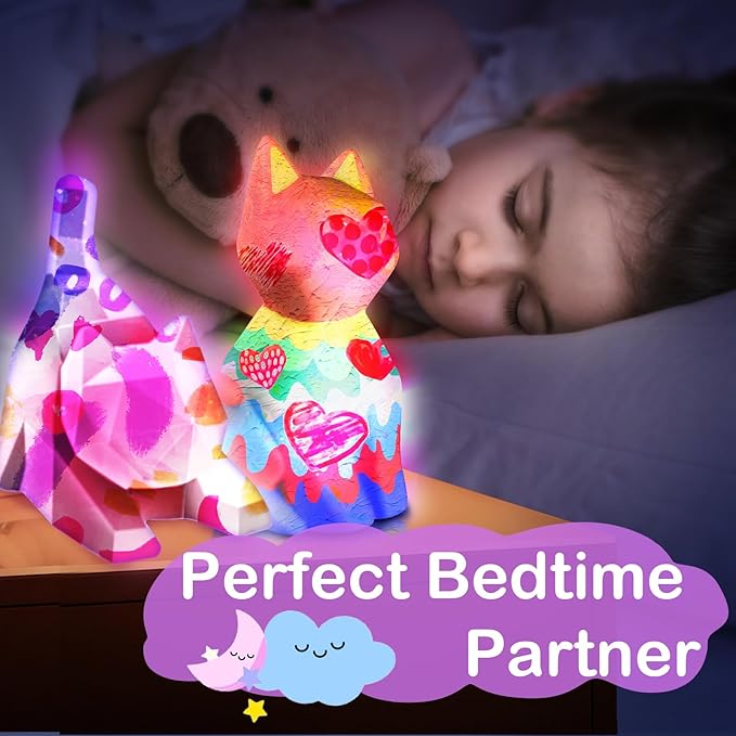 Goody King Paint Your Own Cat Lamp Art Kit 2pcs, DIY Night Light, Arts & Crafts for Kids Ages 8-12, Painting Kit for Girls Boys Age 4 5 6 7 8+, Art Supplies Cat Craft Gift for Birthday, Party