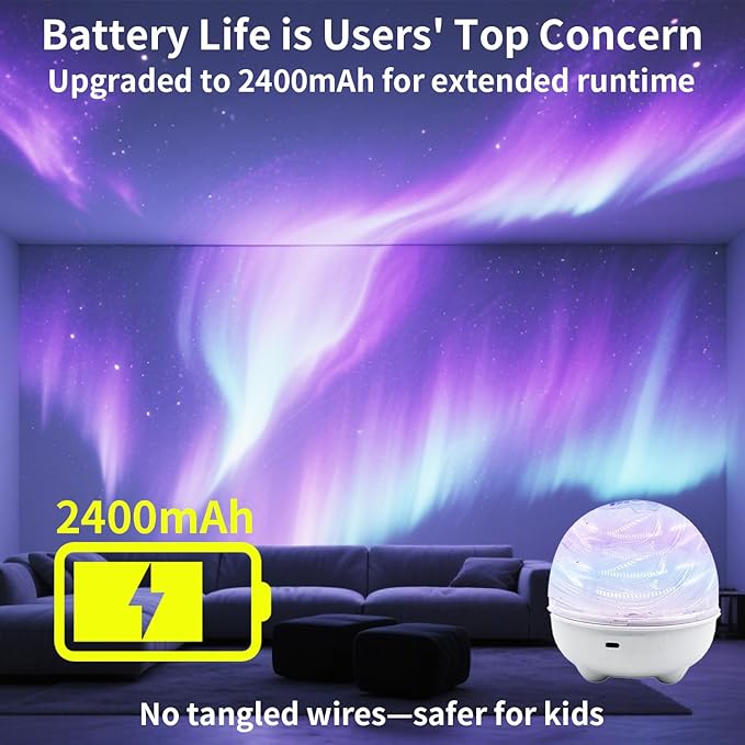 Aurora Light Projector, 2400mah Galaxy Projector for Bedroom, 16 Light Color Aurora Night Light with Touch & Remote, Dimmable Mood Lighting Ocean Lamp for Playroom Kids Teen Girl Gift