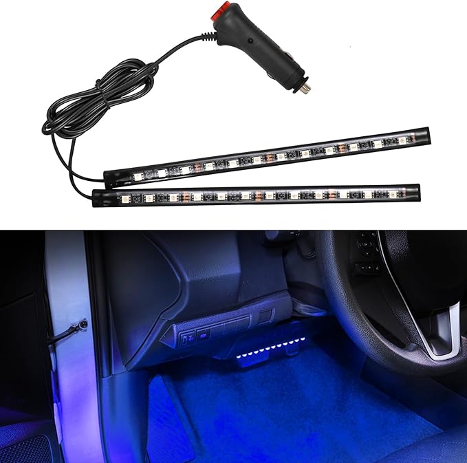 Wuyaoyao Car LED Strip Light, 12V 24 LED Vehicle Interior Atmosphere Lamps with Cigarette Lighter, Auto Under Dash Ambient Night Light, Universal Car Accessories (Blue, Cigarette Lighter)