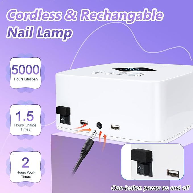 LKE Cordless Rechargeable UV Nail Lamp, 86W UV Light for Gel Nails with 3 Timer Setting Display Auto Sensor, Professional Quick Dry for Salon & Home Use