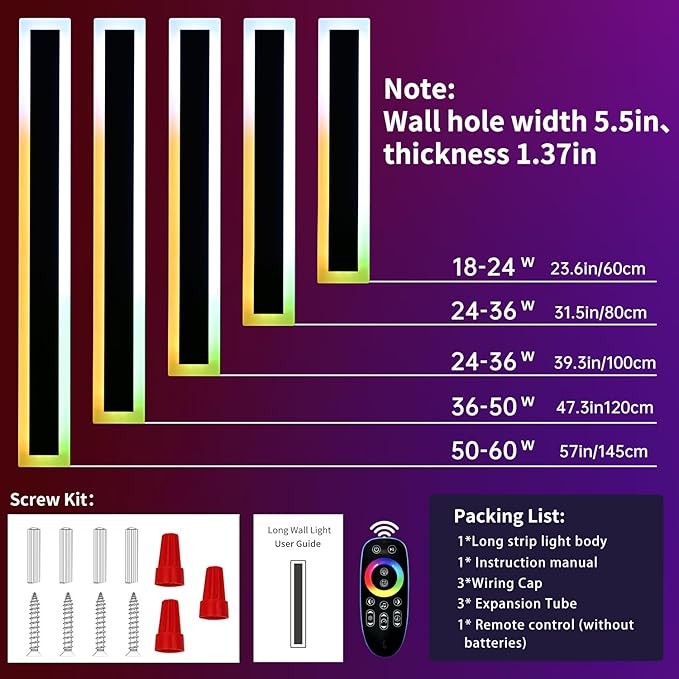 Mikeru Upgraded Widened RGB Long LED Wall Lights, 2Pack 31.4inch Outdoor Sconces RGB/Warm/White Dimmable Outdoor Wall Lights Exterior Front Porch Light Ip65 Waterproof Wall Sconce with Remote Control