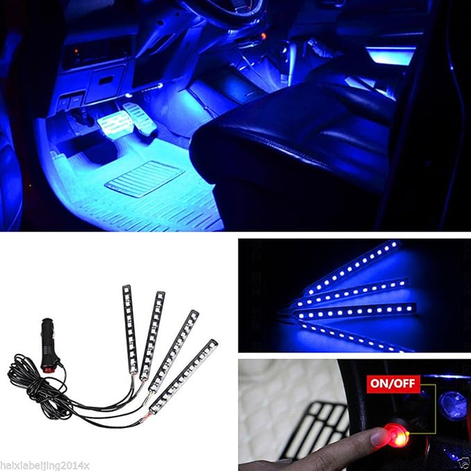 Car LED Strip Light, EJ's SUPER CAR 4pcs 36 LED Car Interior Lights Under Dash Lighting Waterproof Kit,Atmosphere Neon Lights Strip for Car,DC 12V(Blue)