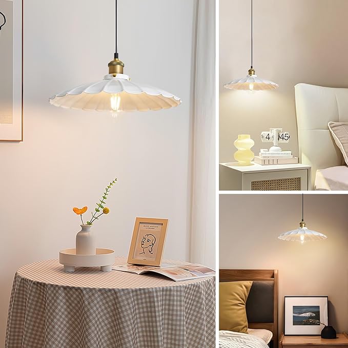 Hanging Lamp Plug in White 15.7 Inch Metal Lampshade Pendant Light Adjustable 14Ft Cord Pendant Light Plug in Living Room Bedroom Farmhouse Industrial Hanging Lights 2Pack