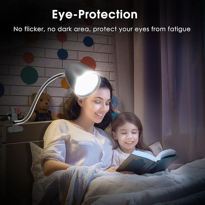 E ENERGETIC LIGHTING Desk lamp with Clamp, Non-Dimmable Clip Light for Bed and Desk, 4000K Cool White, 3.5W 240 LM lamp, Eye Protection, ETL Listed