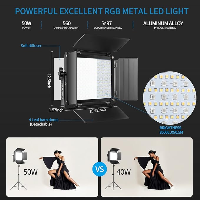 GVM RGB LED Video Light Kit, Dimmable Photography Lighting with APP Control, 680RS 50W 3 Packs Led Panel Light for YouTube Studio, Video Shooting, Gaming, Streaming, Zoom, Broadcasting, Conference