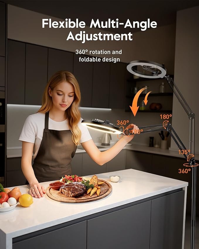 Ring Light Tripod for iPhone Overhead Camera Mount with Casters, LUXSURE Ring Light with Stand and Phone Holder for Video Recording, Phone Tripod with Light for Live Streaming,Cooking